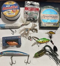 Fishing Supplies Lot Of 10 (2 New Packs Of Fishing Line, 7 Lures & New Weights)