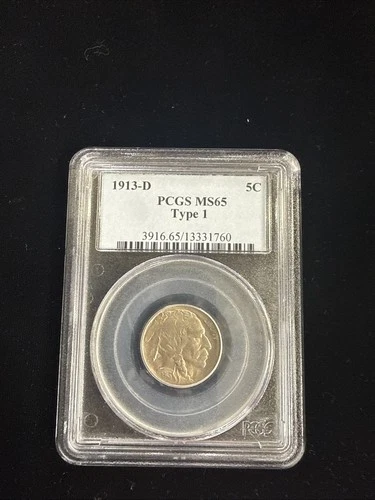 1913D Buffalo Nickel 5c Coin PCGS MS 65 Type 1