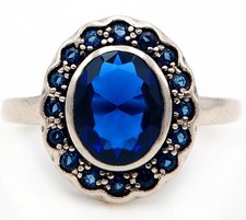 4CT Treated Blue Sapphire 925 Sterling Silver Art Deco Ring Sz 6,7,8 US7