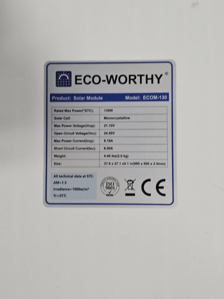 ECO-WORTHY ECOM-130 130W 便携式太阳能模块面板 RV 野营离网屋顶 — 第 4/4 张图片