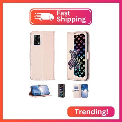 Case Compatible for Oppo A74 5g Phone Case Flip Stand Cover [with Tempered Glass