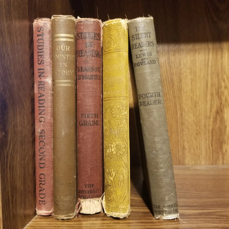 Lot Of 5 Antique 100+ Year Old School Books In Poor Conditions Dated 1917 - 1923 Foto 2 de 4