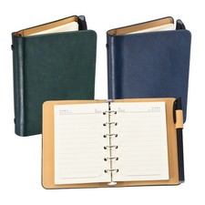 6 Ring A7 Binder Cover with Horizontal Lines Paper and Pen, Dark Green/Dark Blue