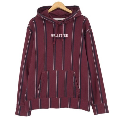 Hollister Vintage Pullover Hoodie Burgunder Gestreift Cx5 Größe L
