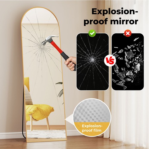 Yezi 165cm Full Length Free Standing Floor Mirror Arched Home Decor Golden Frame - Picture 6 of 11