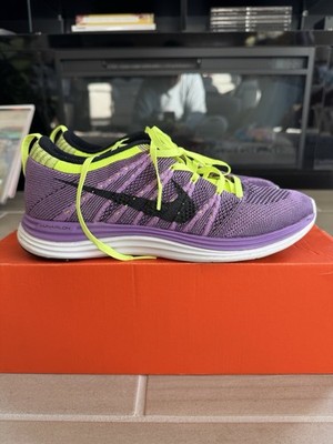 Nike Flyknit One Lunarlon  Purple Green Neon Running Shoe 554887-505 Sz 7.5