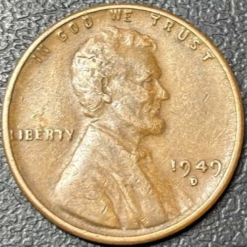 1949-D Lincoln Wheat Cent • Fine to XF Extra Fine • Denver Mint • Semi-Key Date