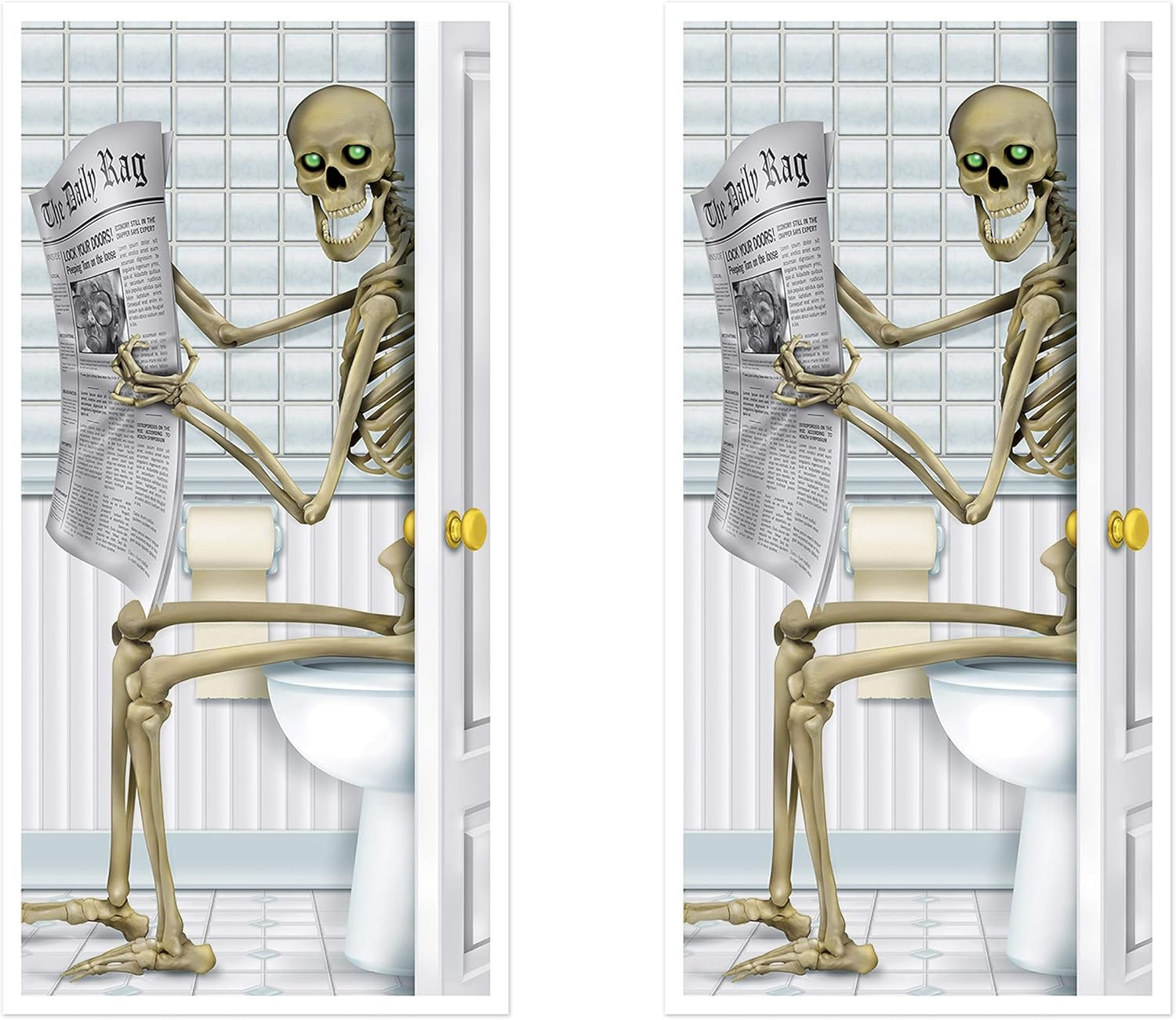 Skeleton Restroom Door Covers, 5’ X 30”, 2 Pieces – Spooky Halloween Party Decor