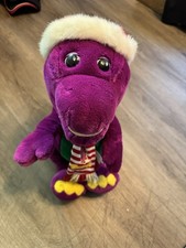 1992 Golden Bear Barney Christmas Plush Santa Hat Scarf Made in Korea Vintage
