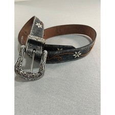 Nocona Belt Women Medium Black Leather Western Music Festival Country Rhinestone