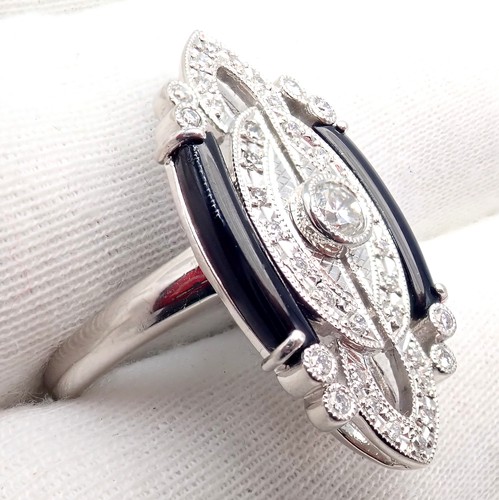 Vintage Estate Platinum Diamond 0.62ctw Onyx Ring sz 7.5 - Picture 9 of 15
