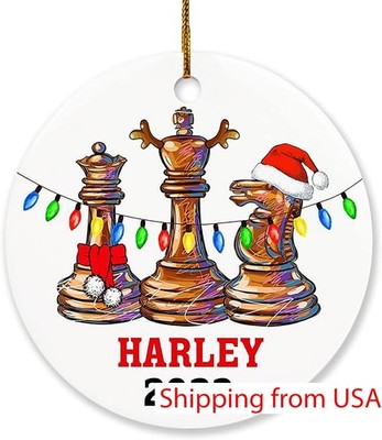 Custom Chess Christmas Tree Ornament with Name & Year, Personalized Chess San...
