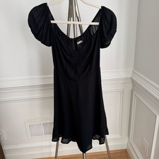 REFORMATION Little Black Mini Dress Puff Sleeves Size 0
