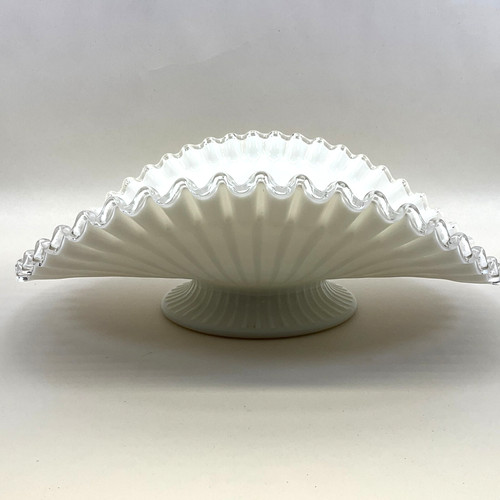 Fenton Silver Crest Milk Glass Banana Stand Fruit Bowl Vintage 12"