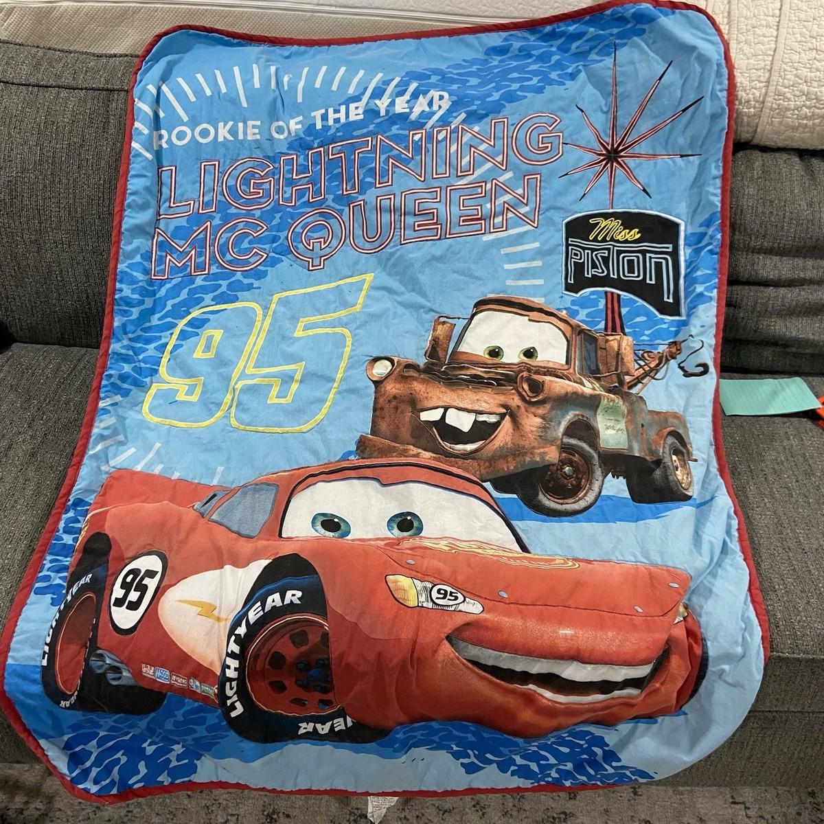 Disney Cars Quilt Blanket Lightning Mcqueen Tow Mater Lightweight