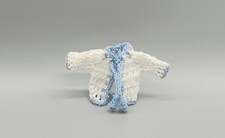 Baby white knit crochet mini jacket with baby blue outline, welcome, Set of 6