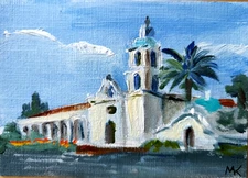ACEO ORIGINAL oil painting  - Mission San Luis Rey - 2.5x3.5 in artist MK