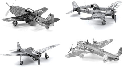 Set of 4 Metal Earth 3D Laser Cut Plane Models: Avro Lancaster Bomber, Mitsubish