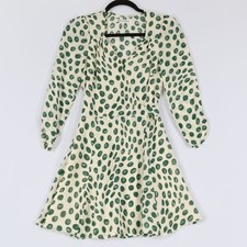 Reformation Murietta Wrap Dress Women XS Cream Green Polka Dot Mini Cottage $248