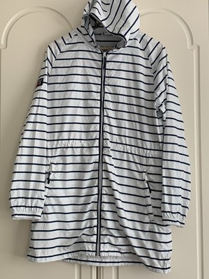 Quba Sails White Stripe Lightweight Wind Breaker Nautical Fold Away Coat Size L