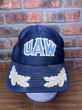 Vintage UAW Labor Union USA Made Navy Blue Silver Scrambled Eggs Snapback Hat