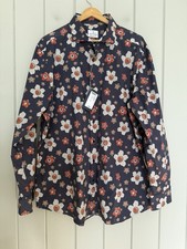 NWT Emanuel Berg Casual Button Down Shirt Size 46 18 XXL Blue Gray Floral Print