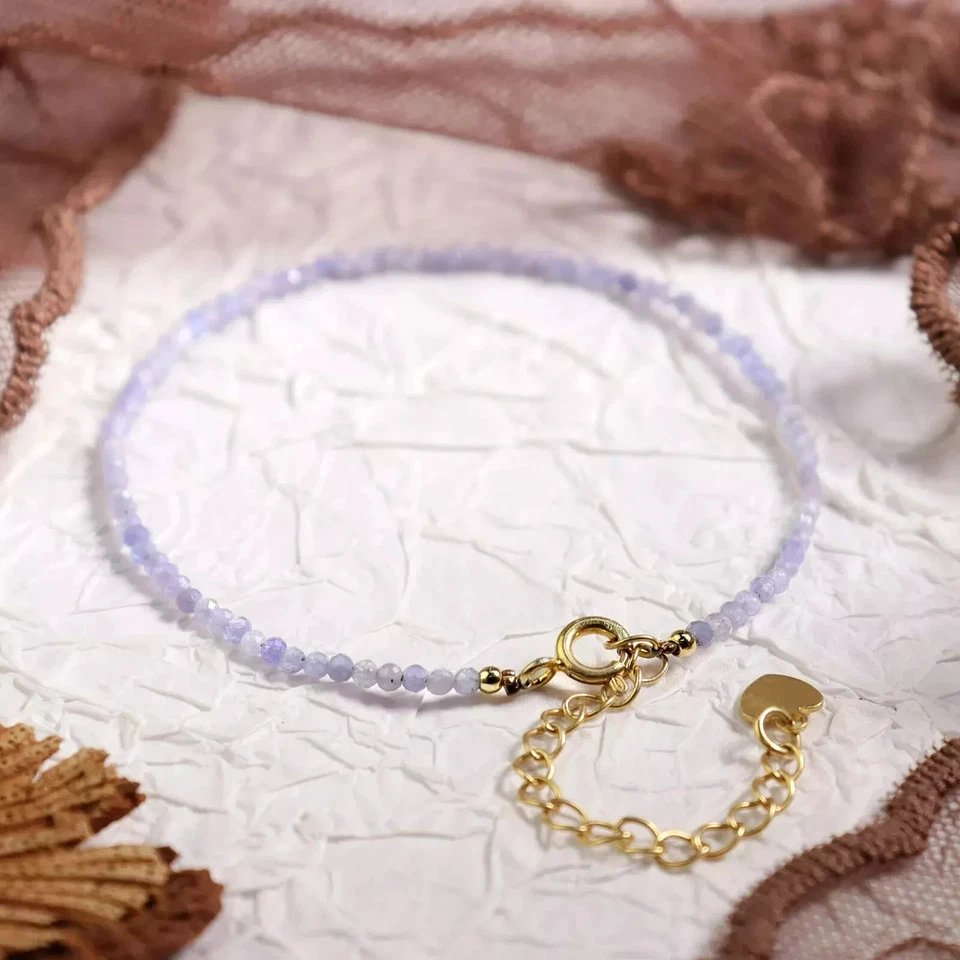 Pulsera de cristal delicada curación minimalista cuentas de tanzanita de 2 mm para mujer regalo Foto 4 de 4