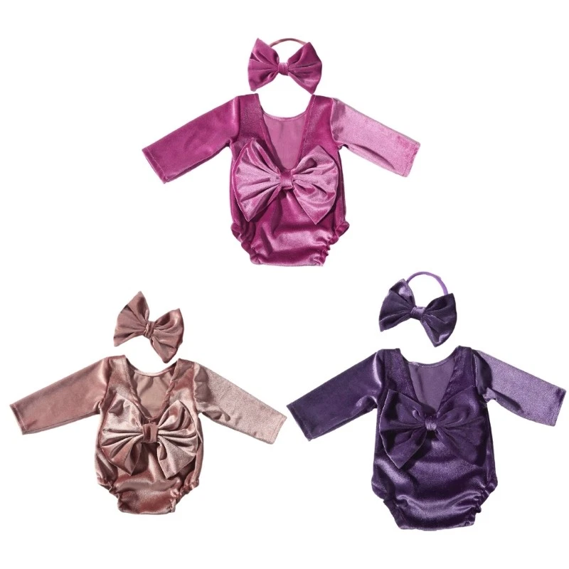 Bowknot Headband & Romper Photo Clothes Photography Props for Infant Girl