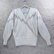 Womens M Sideffects Angora Blend Sweater White Pastel Chevron Vintage 80s Knit