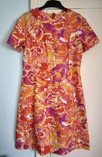 Vintage Orange Yellow Pixelated Print 60s Mod Dress - Large
