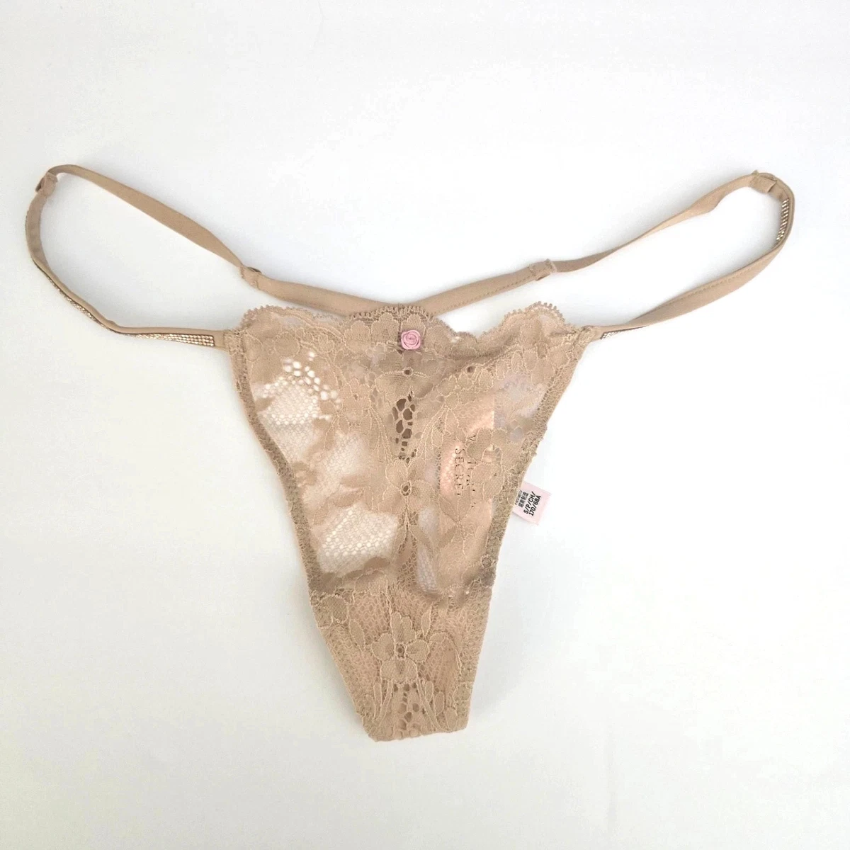 String Victoria's Secret Body By Victoria - Gris à Détails Floraux - Taille M - Neuf Avec étiquettes
