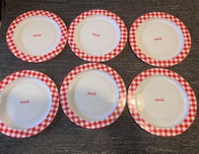 6 St&uuml;ck Coca Cola Teller Picknick wei&szlig; rot kariert