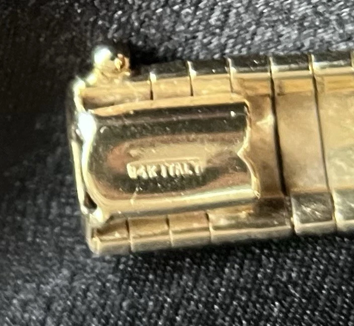 Brazalete Omega Vintage Oro Amarillo 14K Grabado Italiano 7 Pulgadas 18 gramos, ~10mm con Foto 4 de 4