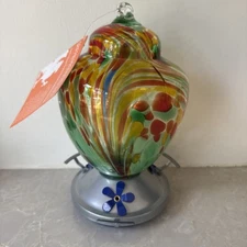 NEW NWT Griffin Products 48 oz Multi Color Hand-Blown Glass HUMMINGBIRD Feeder
