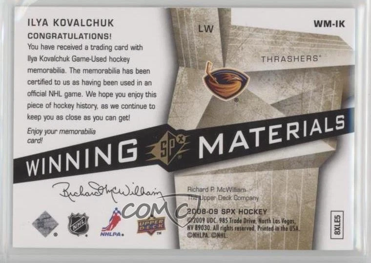 2008-09 SPx Winning Materials Spectrum /99 Ilya Kovalchuk #WM-IK - Image 2 of 2