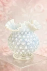 Vintage Fenton White Opalescent Hobnail Ruffled Vase – Mid-Century Art Glass Bea