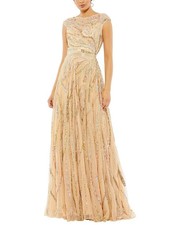 MAC DUGGAL Sequined Cap-Sleeve Boat Neck Gown Women's 14 Yellow Gold Back Zip