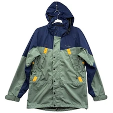 Vintage L.L.Bean Parka Jacket Mens XL Green Navy Hooded Colorblock Outdoor