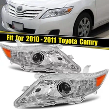 Pair Headlights Reflector For 2010-2011 Toyota Camry Sedan 4-Door Chrome Clear