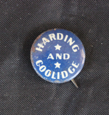 1920 PRESIDENTIAL CAMPAIGN TIN LITHO PINBACK ~ ''HARDING AND COOLIDGE''