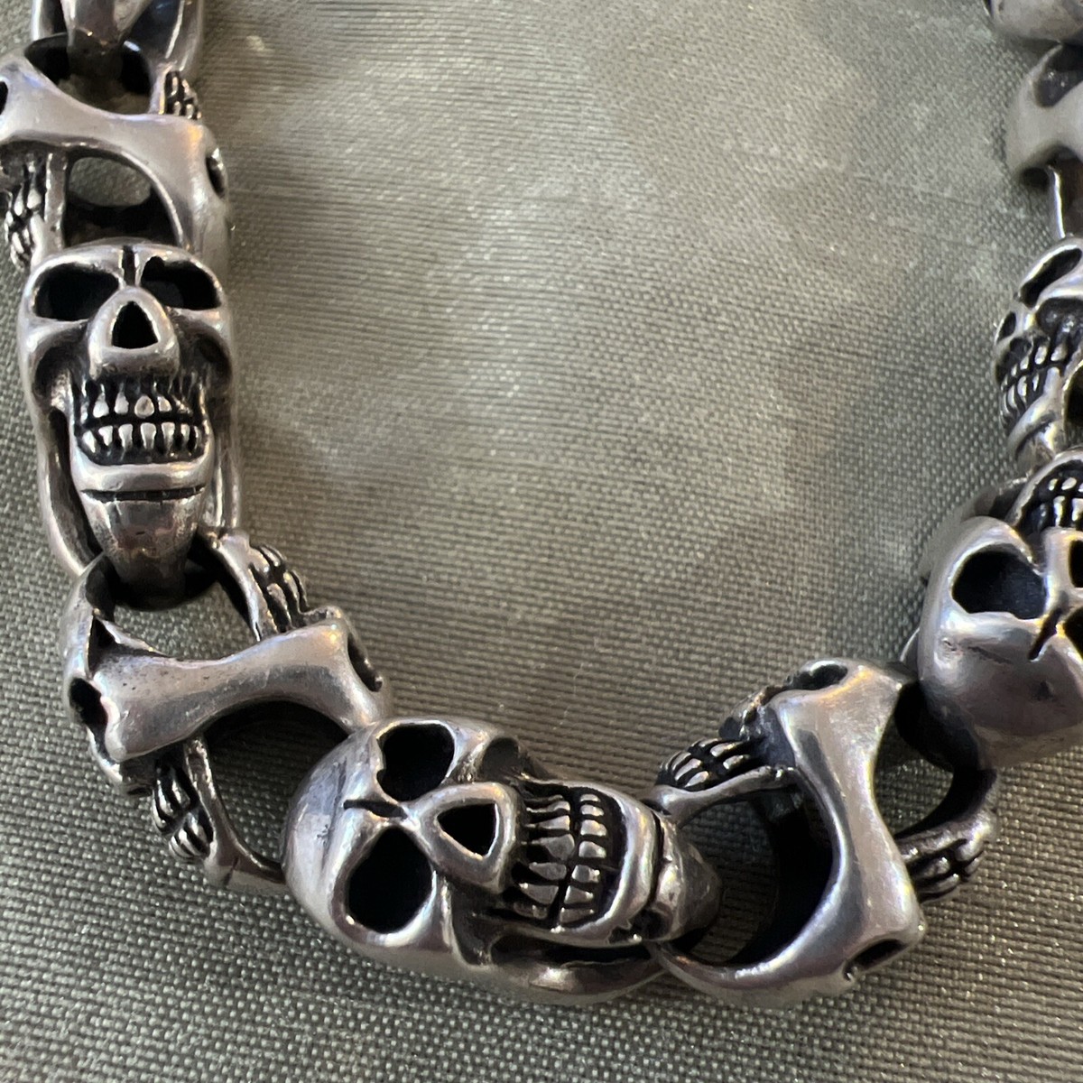 アクセサリー Vintage Silver Skull Chain Bracelet 950 Heavy Vintage Silver Skull Chain Bracelet, Men's/Women's