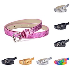 Kids Girls Boys Toddler Shiny Waist Belt Adjustable Buckle Leather Waistband