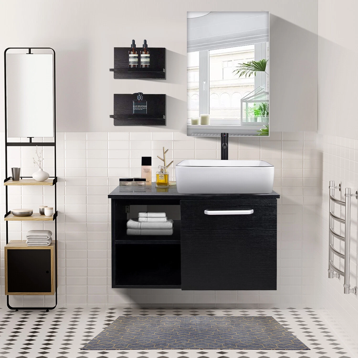 Vanity + Black Edged White Sink