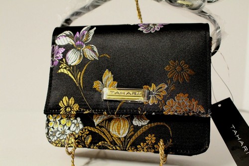 Tahari Black Crossbody Floral Geisha Mini Small size Embroidered  NWT - Picture 1 of 9