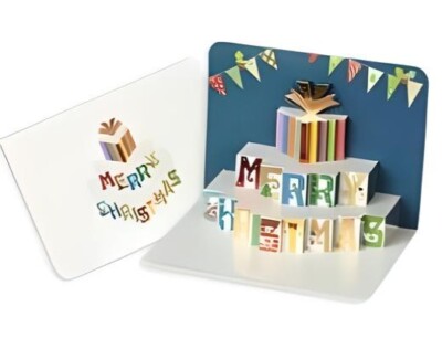 NEW! MERRY CHRISTMAS 3D Pop Up Holiday Greeting White Paper Card FAST SHIPPING!