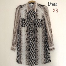 Joie Snake Animal Print Shirt Dress Talma XS Beige Black Long Sleeve Fall 