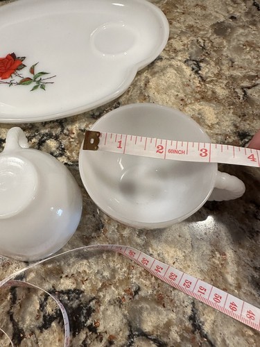 Rose Crest Milk Glass Snack Set Red Rose Teacup And Plate 2 Cups - Picture 10 of 12