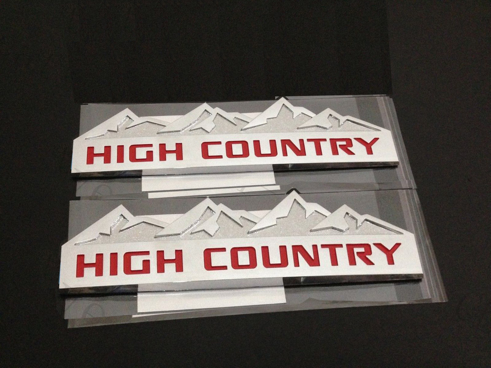2x OEM HIGH COUNTRY Emblem Badge door tailgate fits Silverado Chrome Red