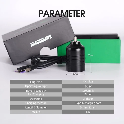 Dragonhawk Atom Wireless Tattoo Machine Pen Rotary Power Supply Kit image 2