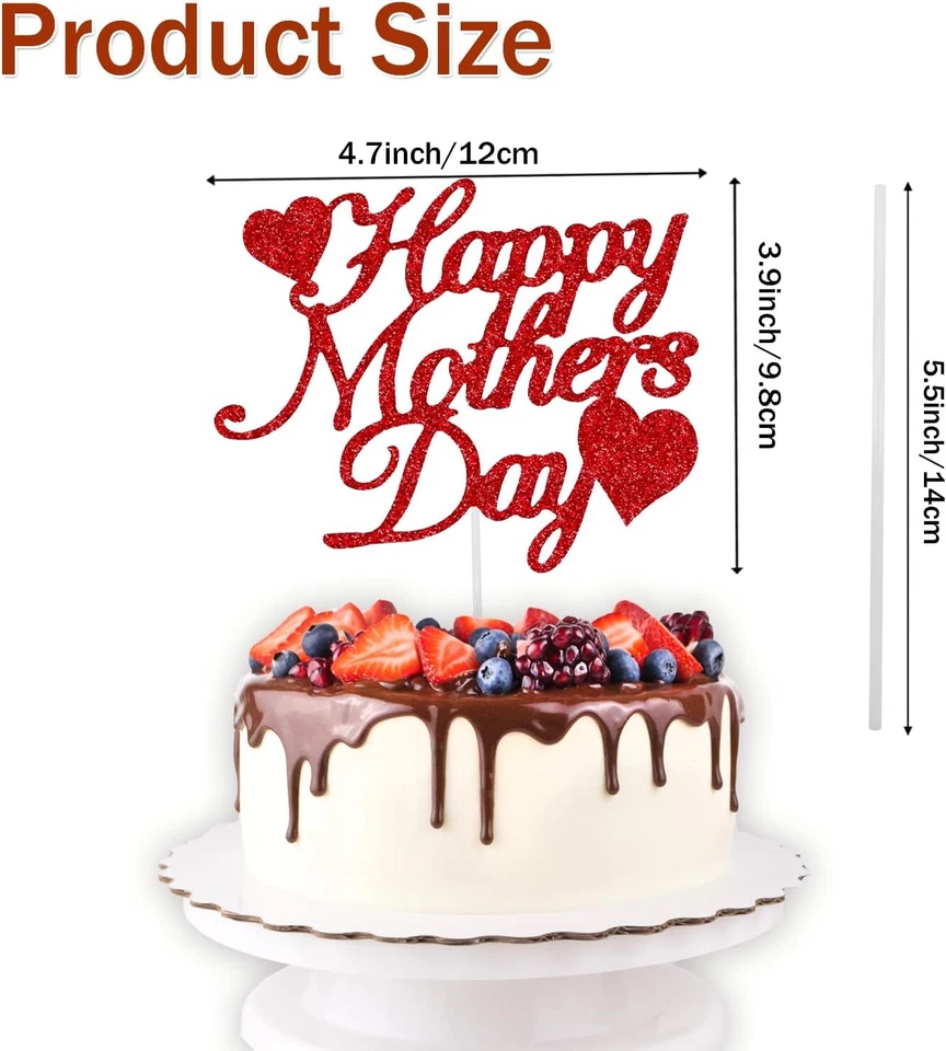 15Pcs Happy Mother'S Day Cake Topper Red Glitter Cake Topper Mothers Day Cupcake - Image 3 of 4
